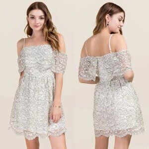 Francesca's Audrey Floral Lace Cold Shoulder Dress Med
